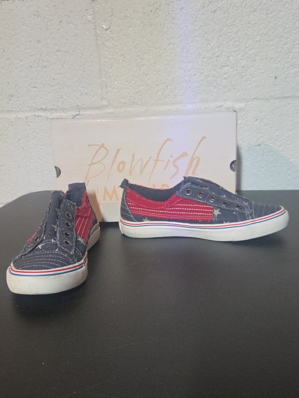 Blowfish Womens Slip-On Sneakers in Navy & Red with Star Accents